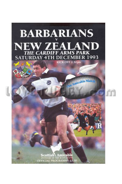 1993 Barbarians v New Zealand  Rugby Programme